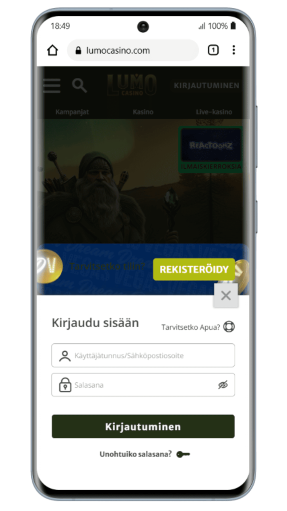 Kirjaudu sisään ja rekisteröidy Lumo Casinolle